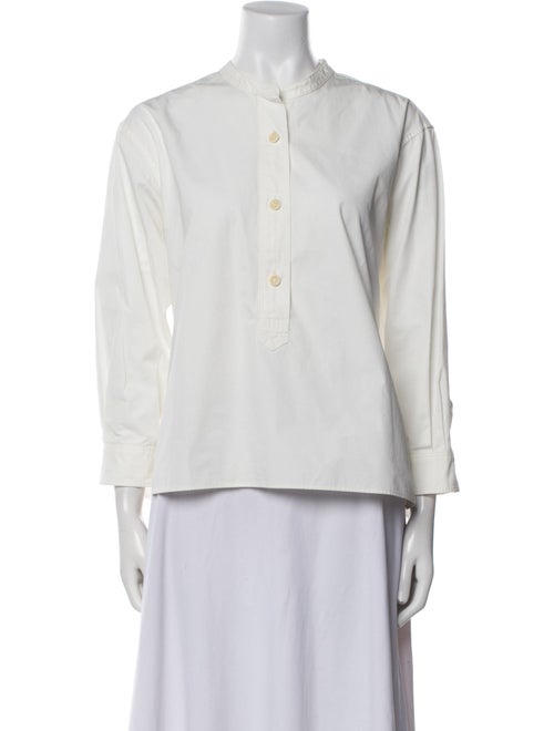 Margaret Howell Mock Neck Three-Quarter Sleeve Button-Up Top