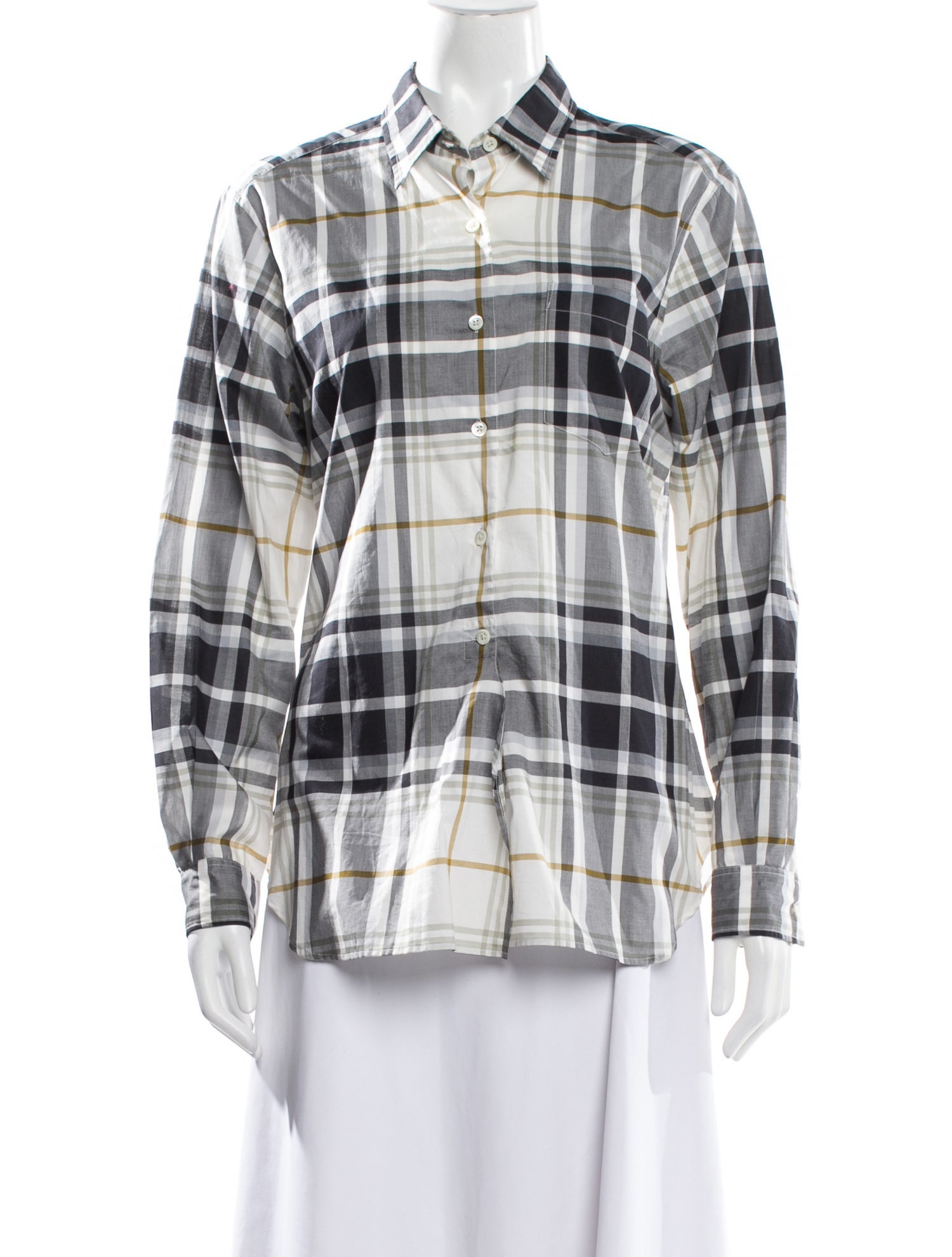 Margaret Howell Plaid Print Long Sleeve Button-Up Top
