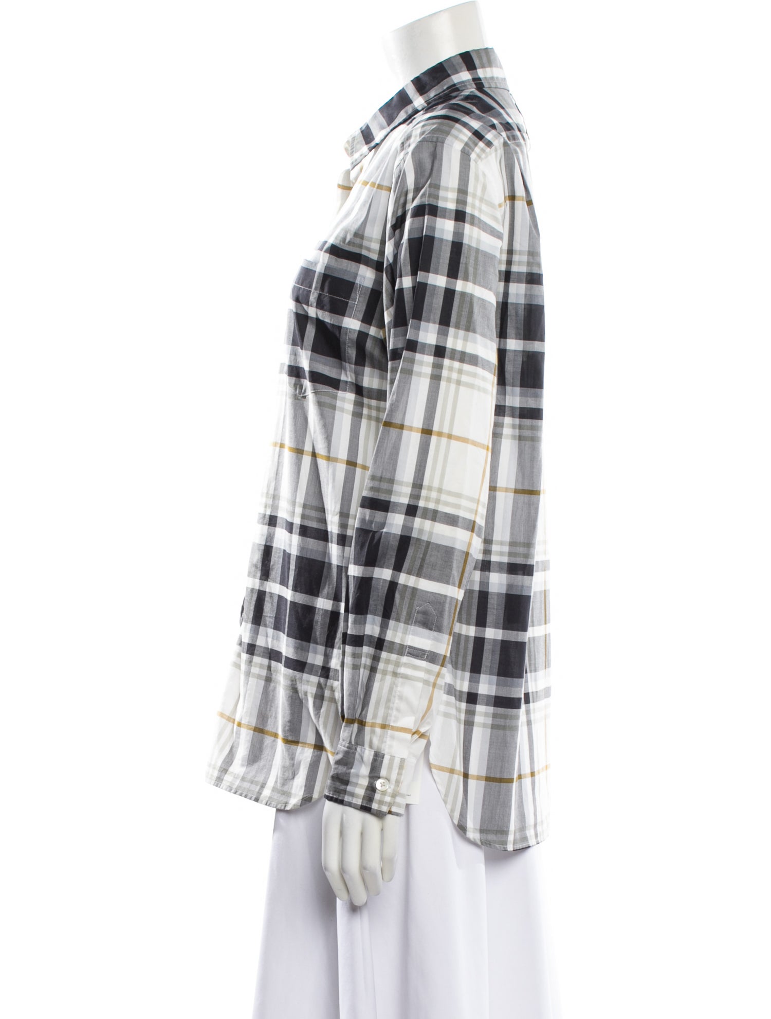 Margaret Howell Plaid Print Long Sleeve Button-Up Top