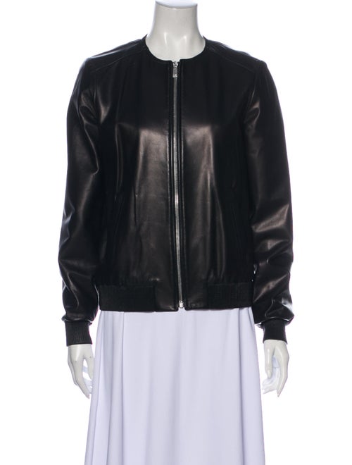 Michael Kors Leather Bomber Jacket Black
