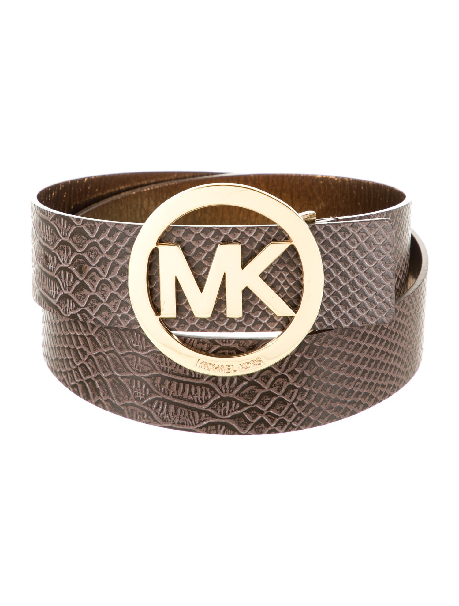 Michael Kors Embossed Leather Belt Brown Belts, Accessories