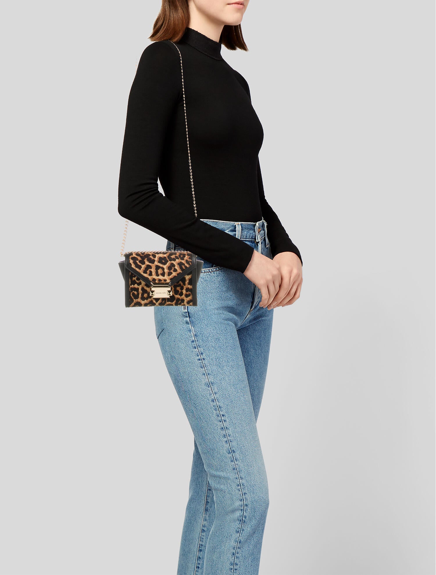 Michael Kors Leather-Trimmed Animal Print Shoulder Bag