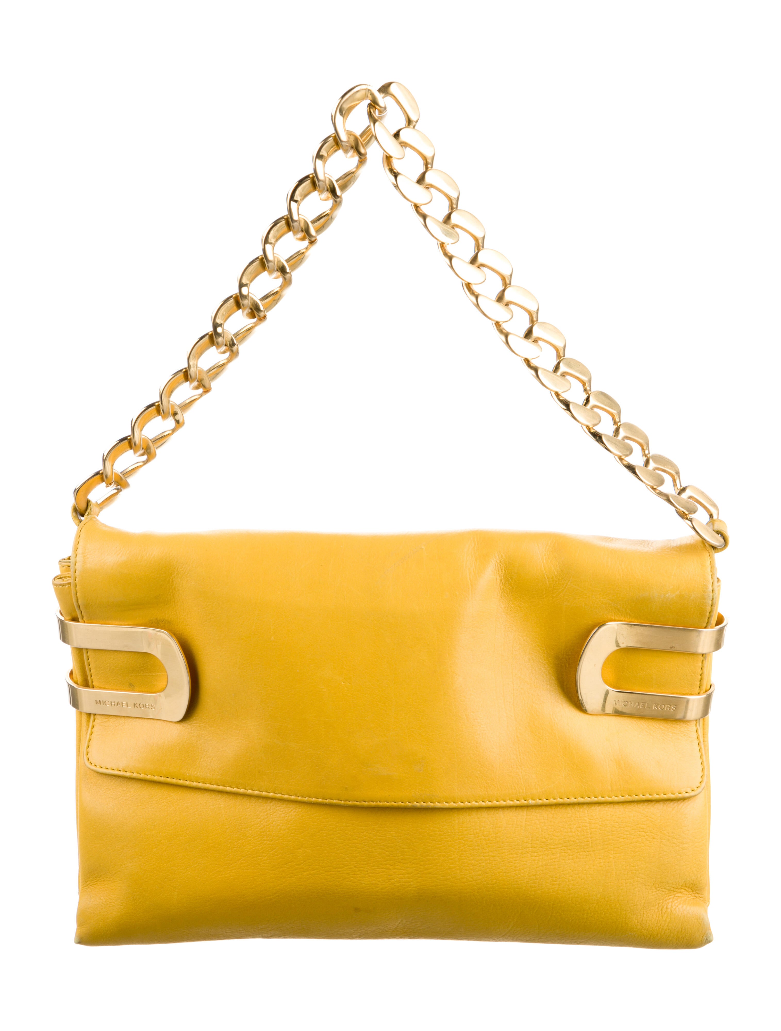 Michael Kors Leather Jumbo Chain Shoulder Bag Yellow Shoulder Bags