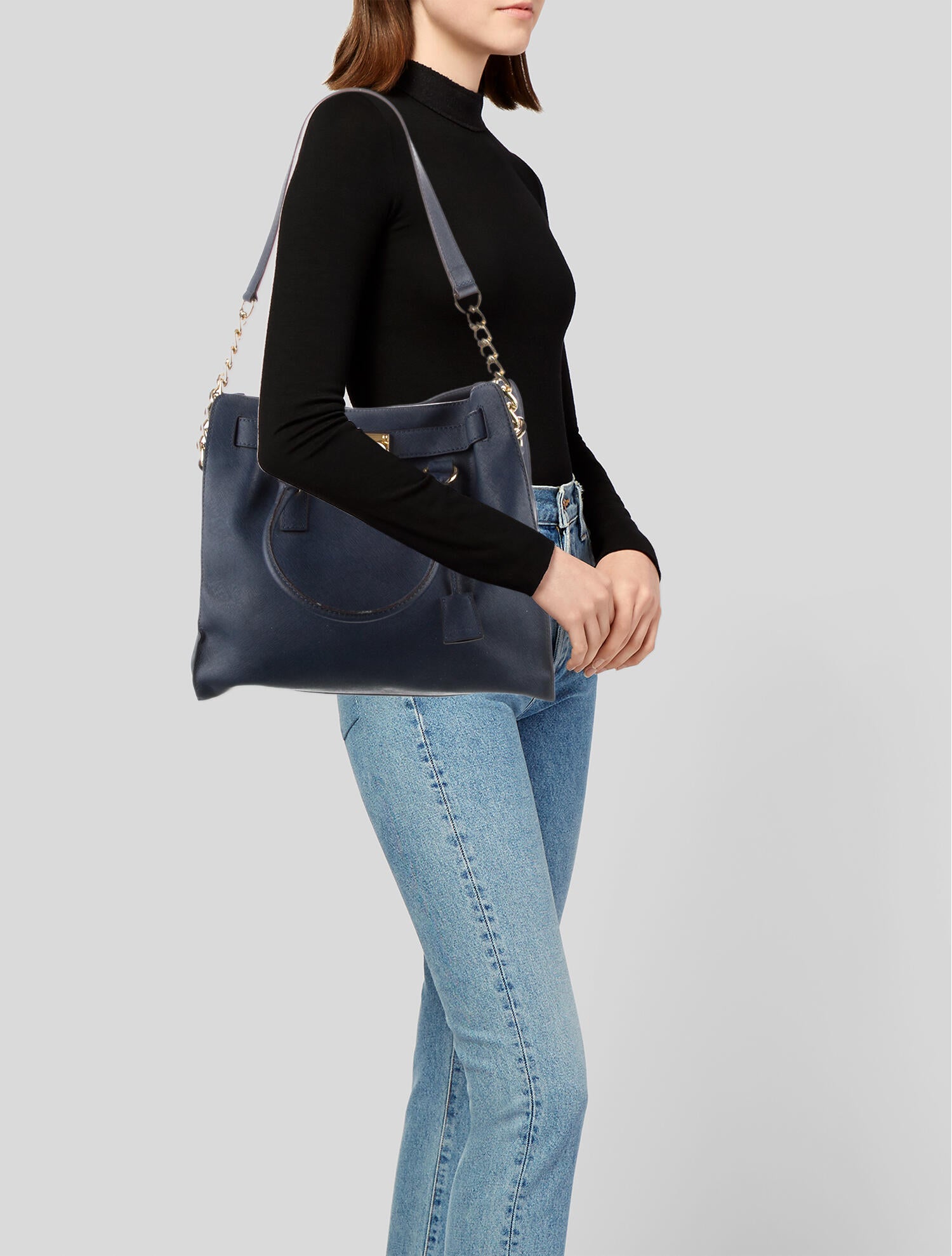 Michael Kors Saffiano Leather Shoulder Bag Blue Shoulder Bags