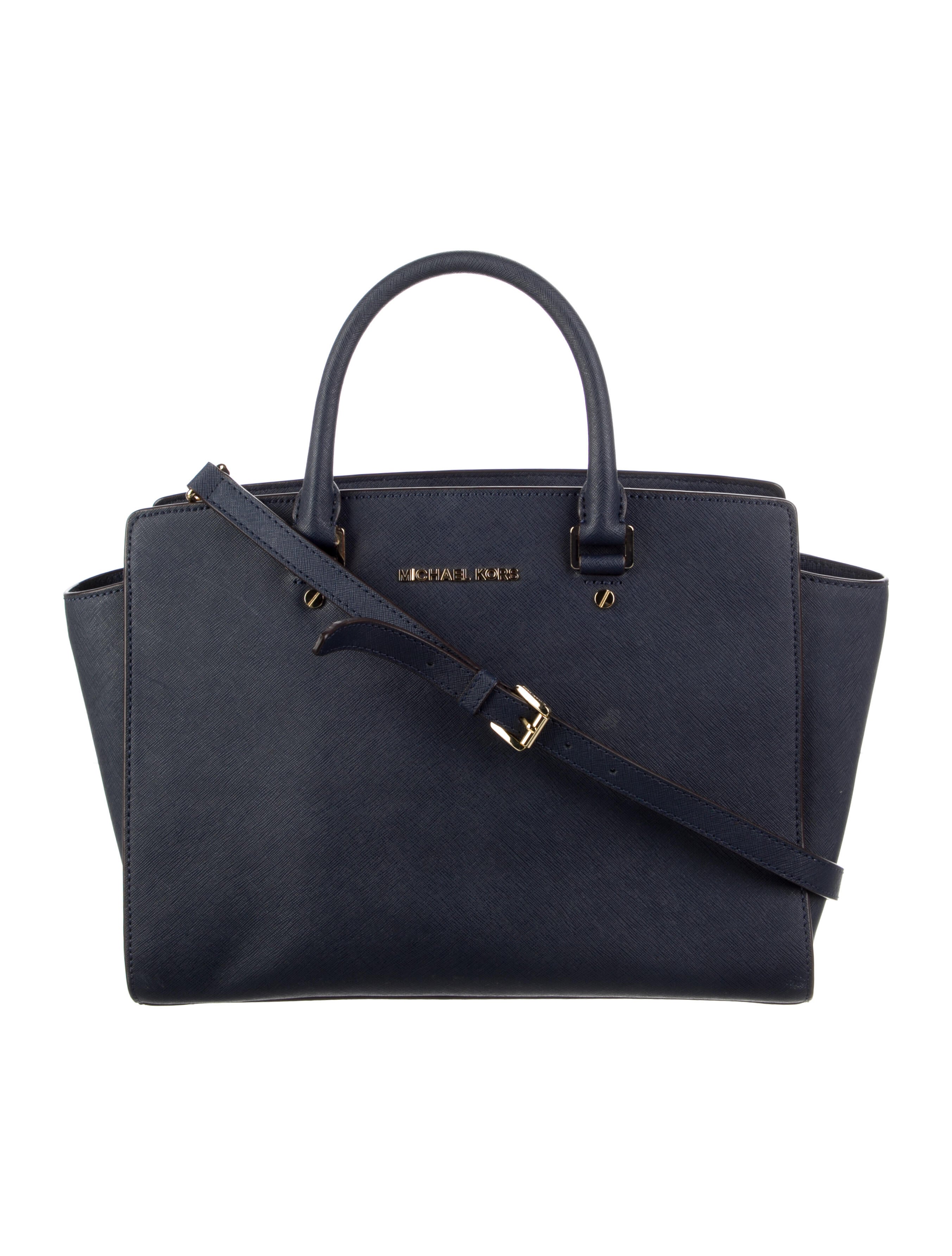 Michael Kors Saffiano Leather Shoulder Bag Blue Shoulder Bags