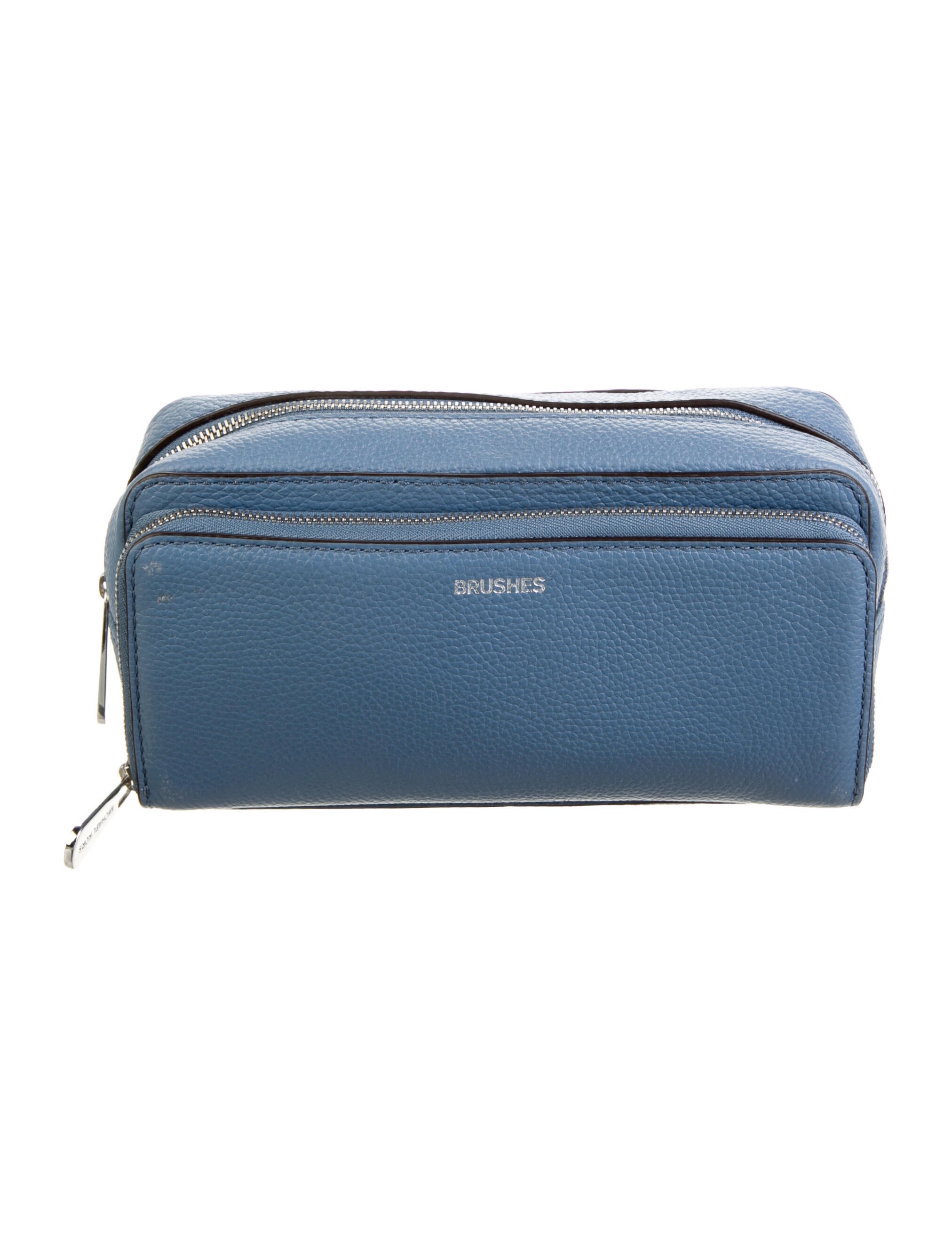 Michael Kors Solid Leather Cosmetic Bag Blue Cosmetic Bags