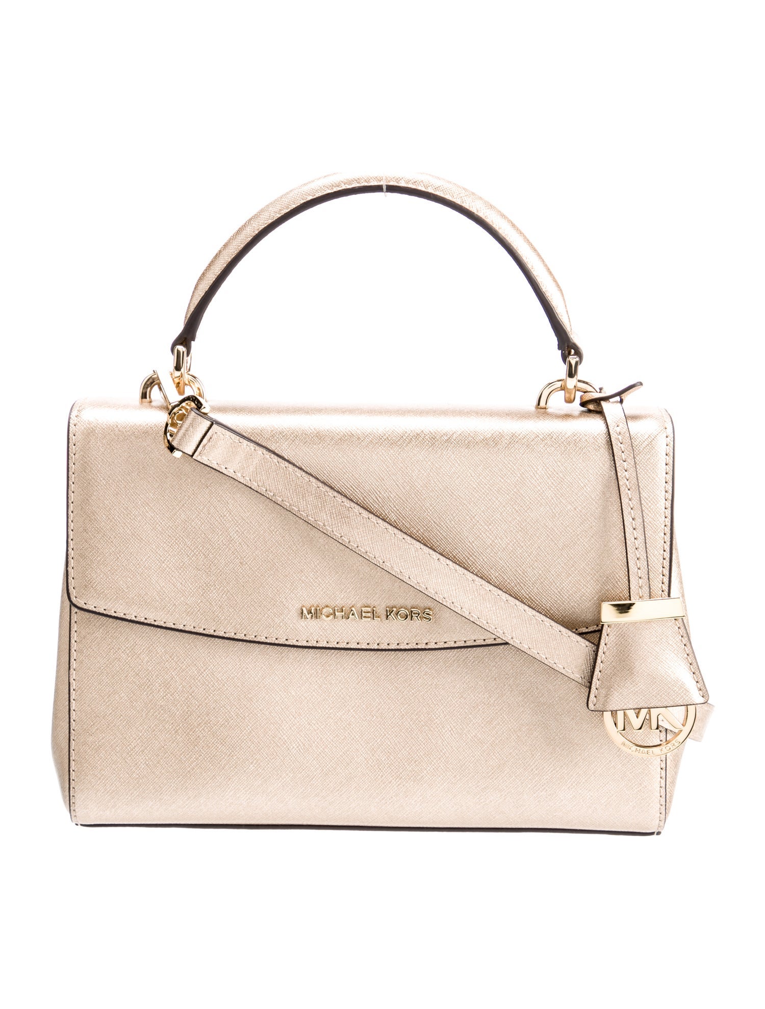 Michael Kors Leather Metallic Crossbody Bag - Gold Handle Bags ...