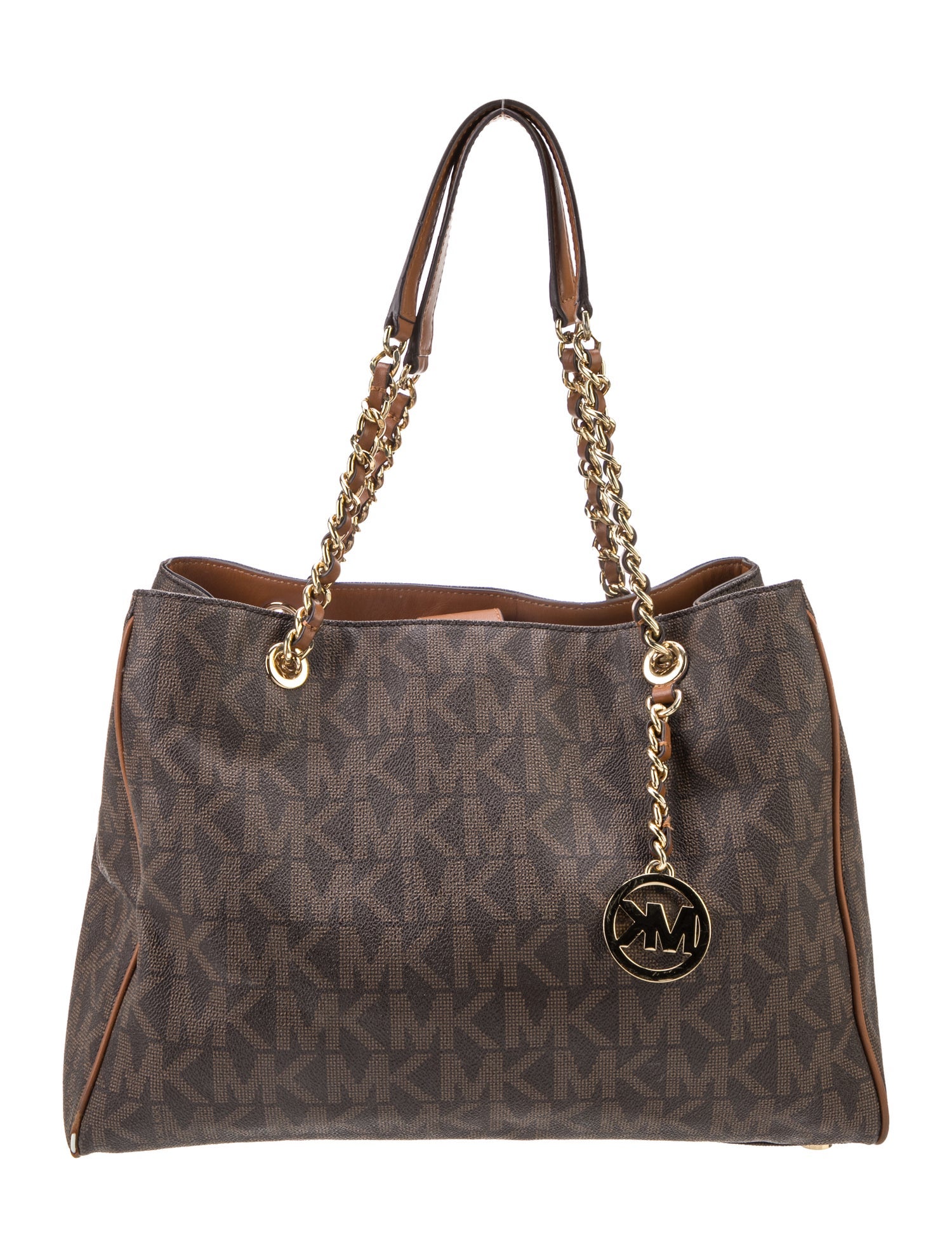 Michael Kors Logo Print Coated Canvas Shoulder Bag - Brown 