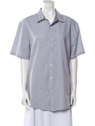 Michael Kors Plaid Print Short Sleeve Button-Up Top