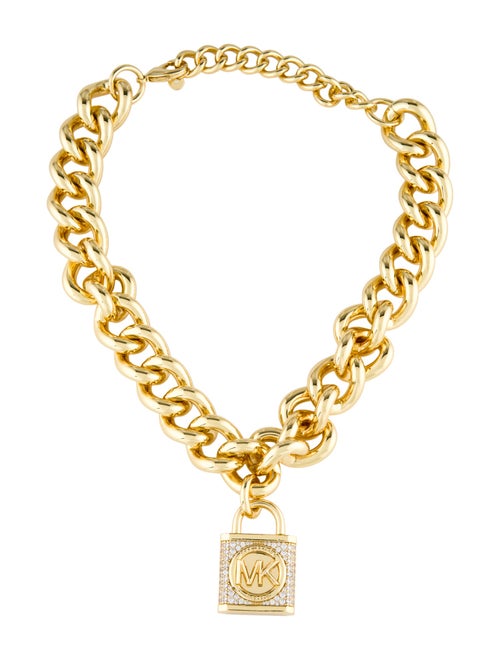 Michael Kors Cubic Zirconia Lock Curb Link Necklace