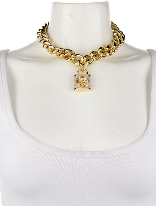 Michael Kors Cubic Zirconia Lock Curb Link Necklace