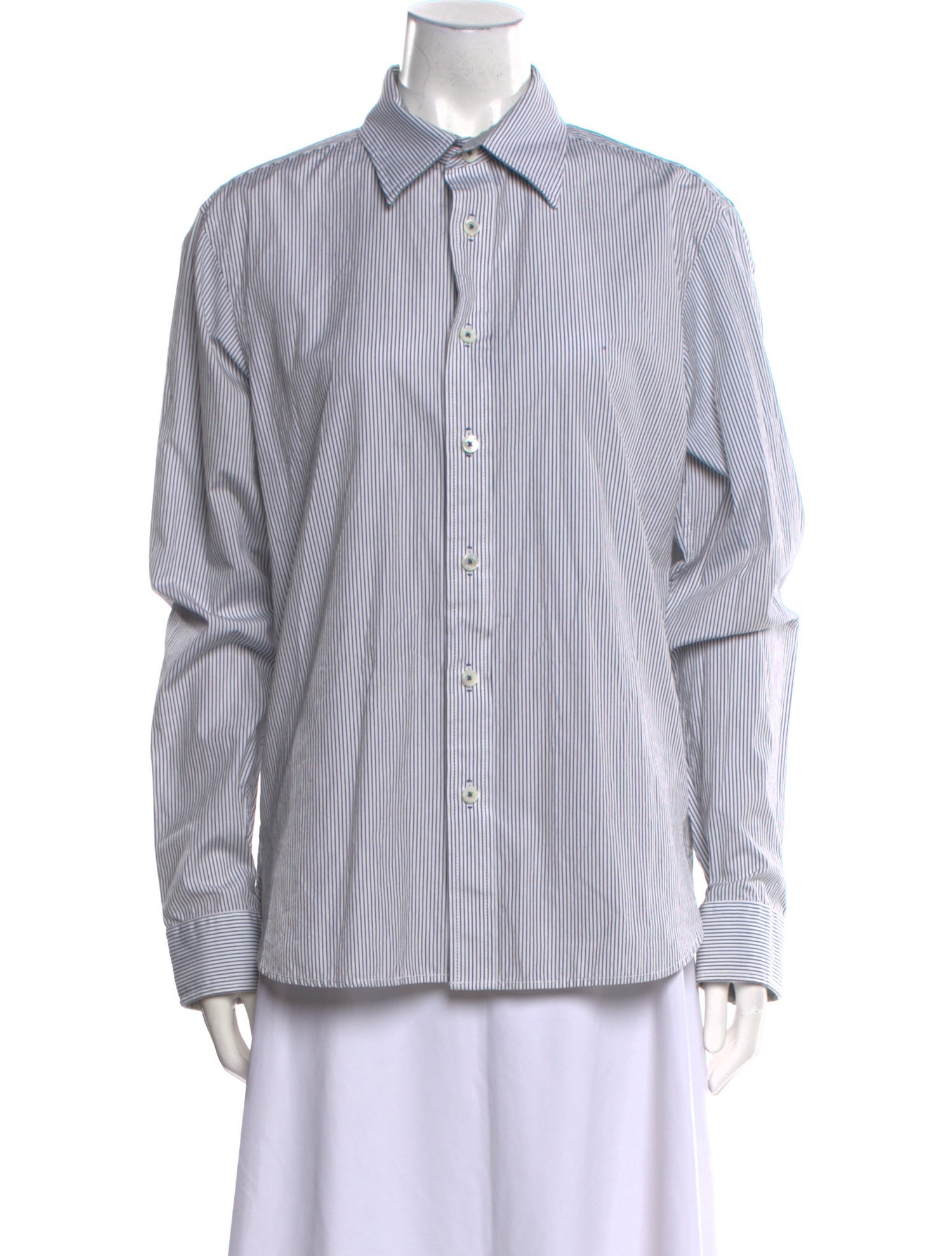 Michael Kors Striped Long Sleeve Button-Up Top