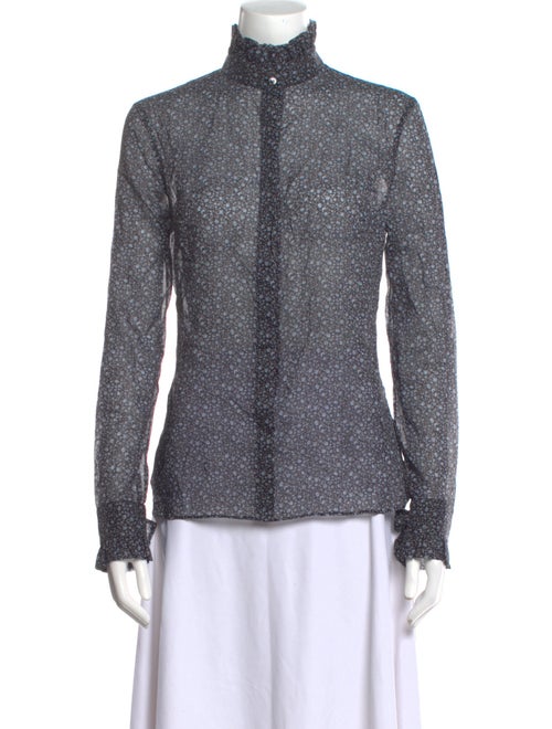 Michael Kors Floral Print Turtleneck Button-Up Top