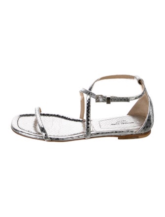 Michael Kors Collection Leather Animal Print T-Strap Sandals