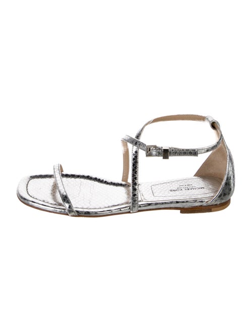 Michael Kors Collection Leather Animal Print T-Strap Sandals