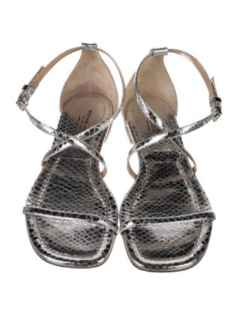Michael Kors Collection Leather Animal Print T-Strap Sandals