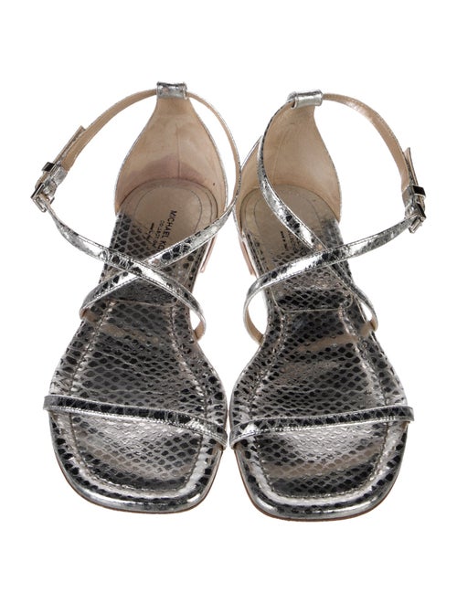 Michael Kors Collection Leather Animal Print T-Strap Sandals