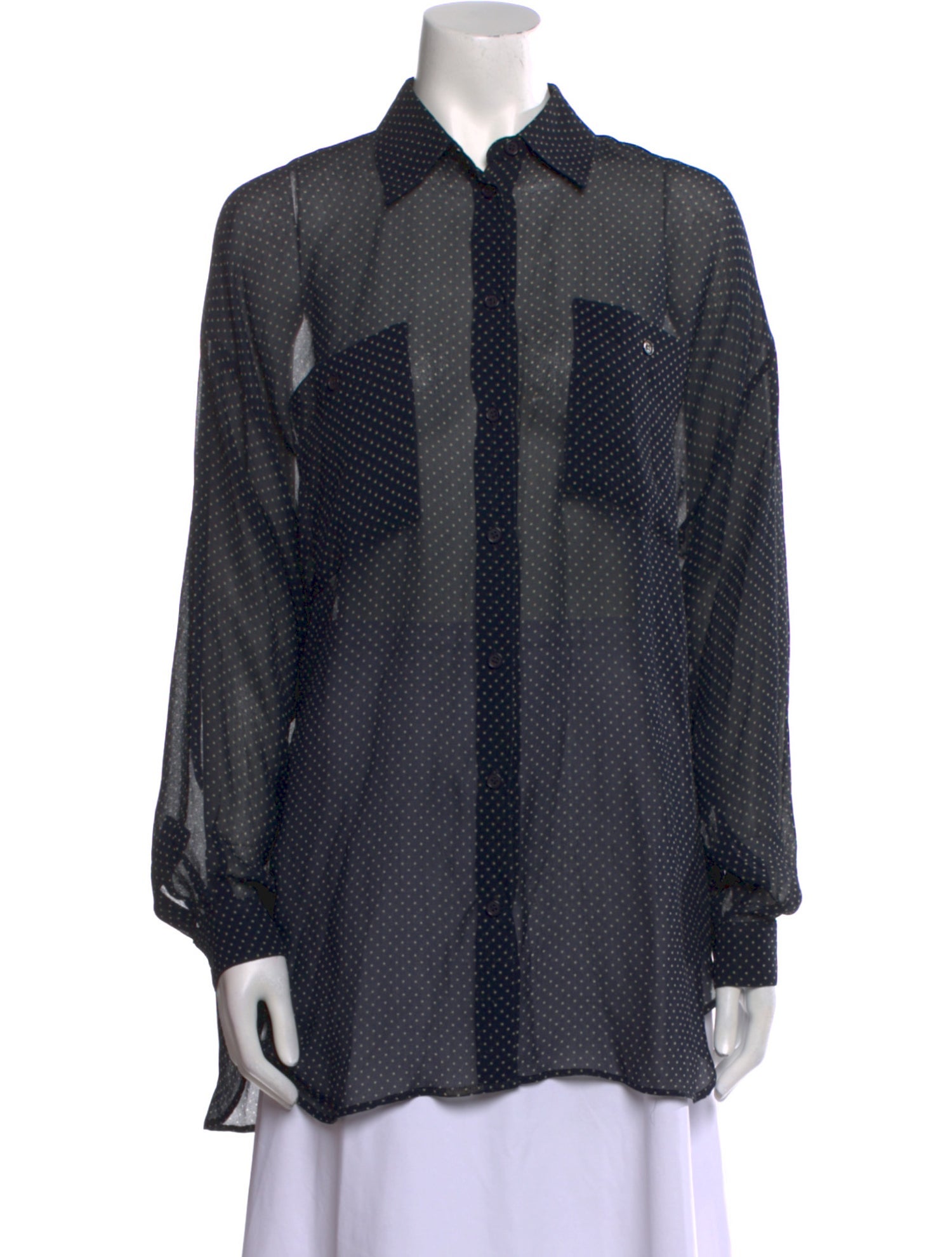 Michael Kors Polka Dot Print Long Sleeve Button-Up Top