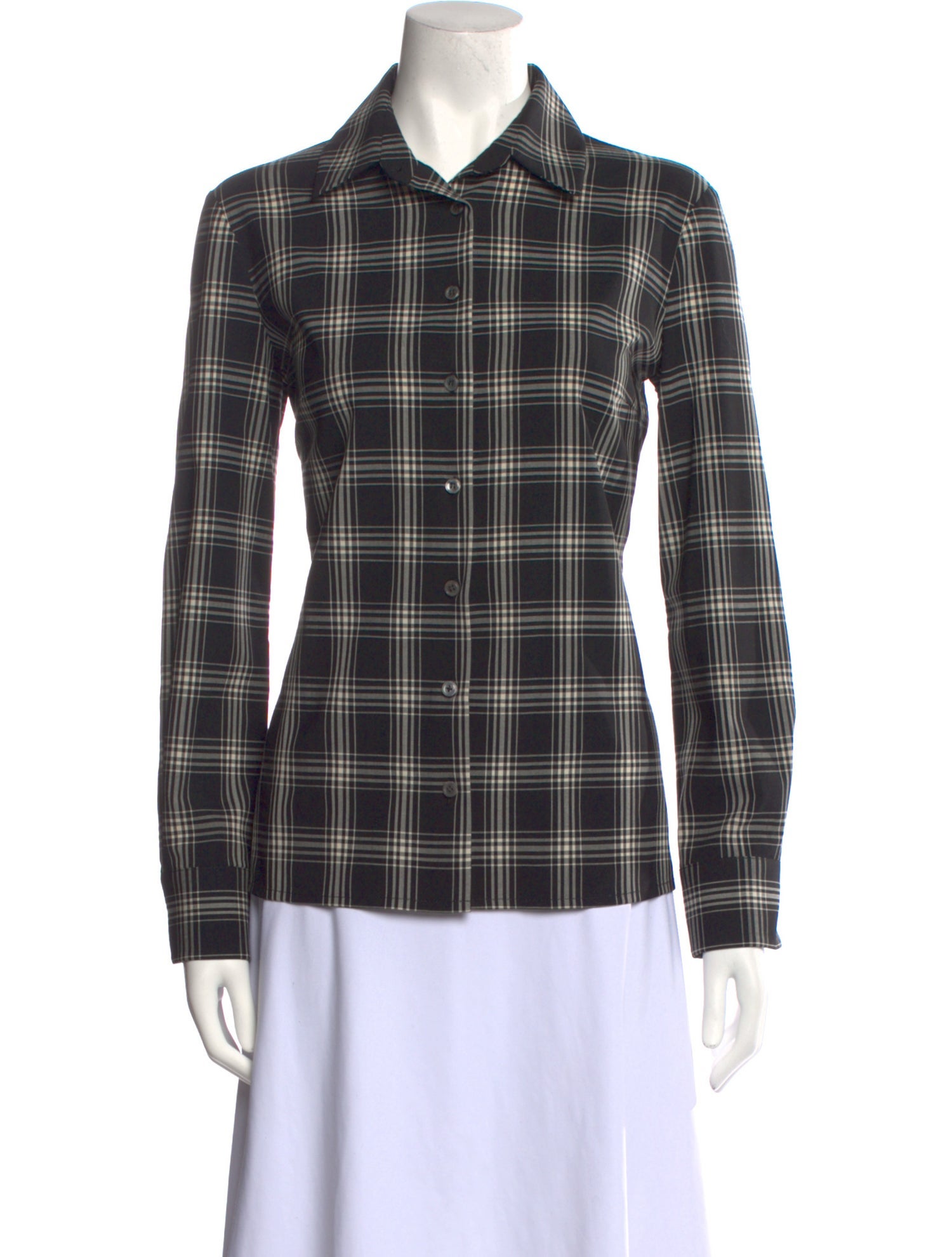 Michael Kors Virgin Wool Plaid Print Button-Up Top