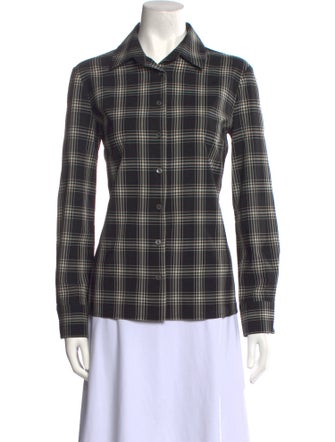 Michael Kors Virgin Wool Plaid Print Button-Up Top