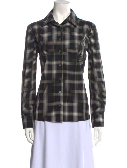 Michael Kors Virgin Wool Plaid Print Button-Up Top