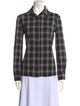 Michael Kors Virgin Wool Plaid Print Button-Up Top