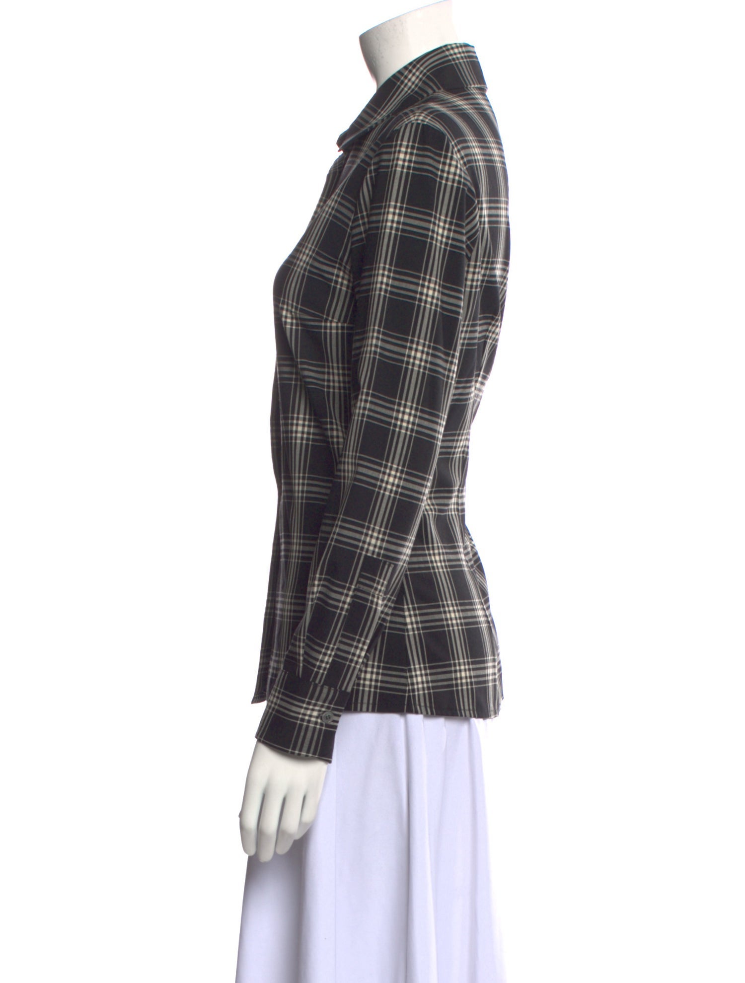 Michael Kors Virgin Wool Plaid Print Button-Up Top