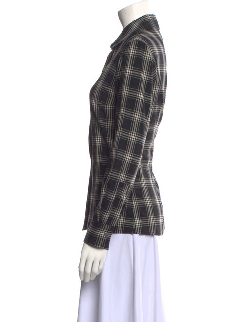 Michael Kors Virgin Wool Plaid Print Button-Up Top
