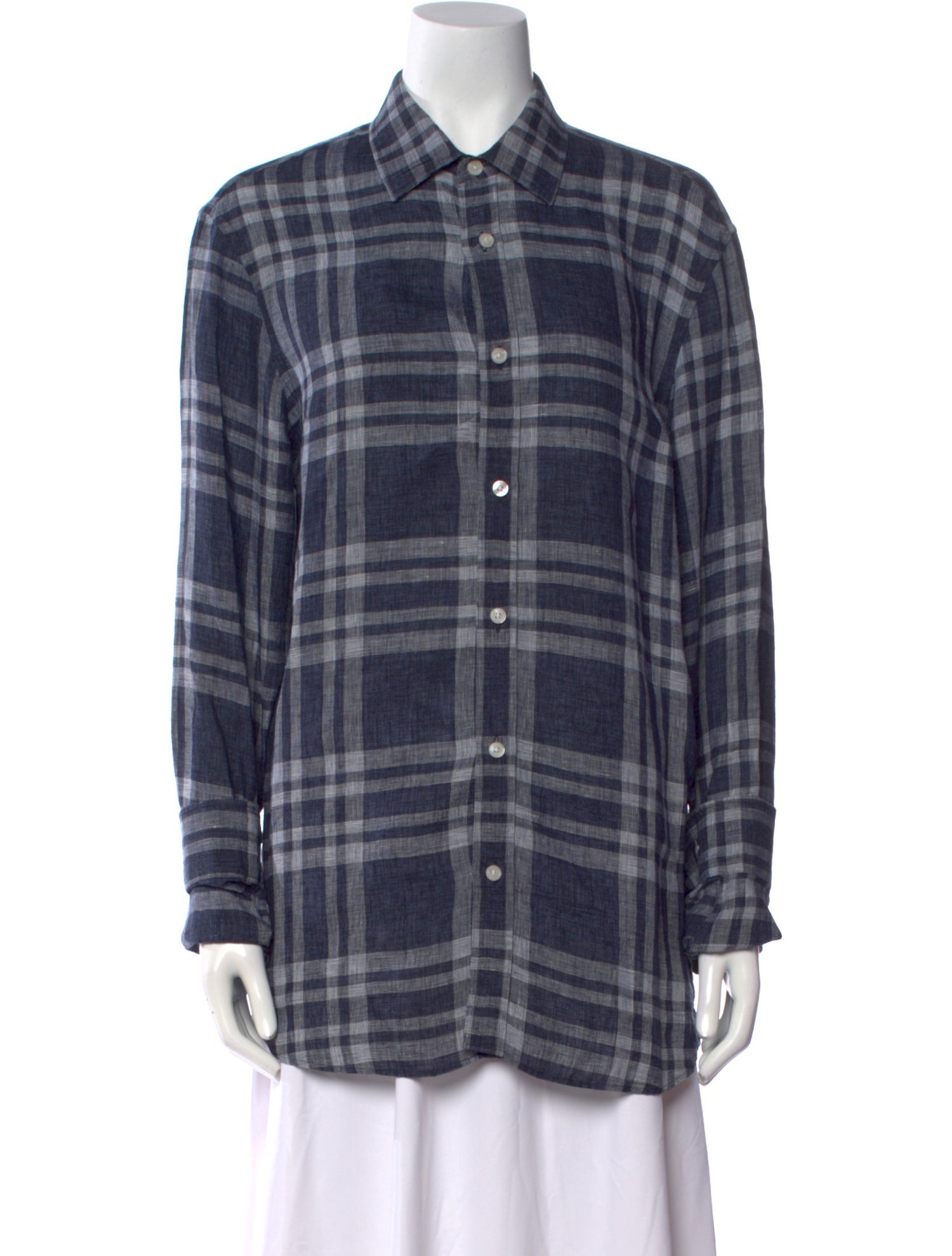 Michael Kors Plaid Print Long Sleeve Button-Up Top