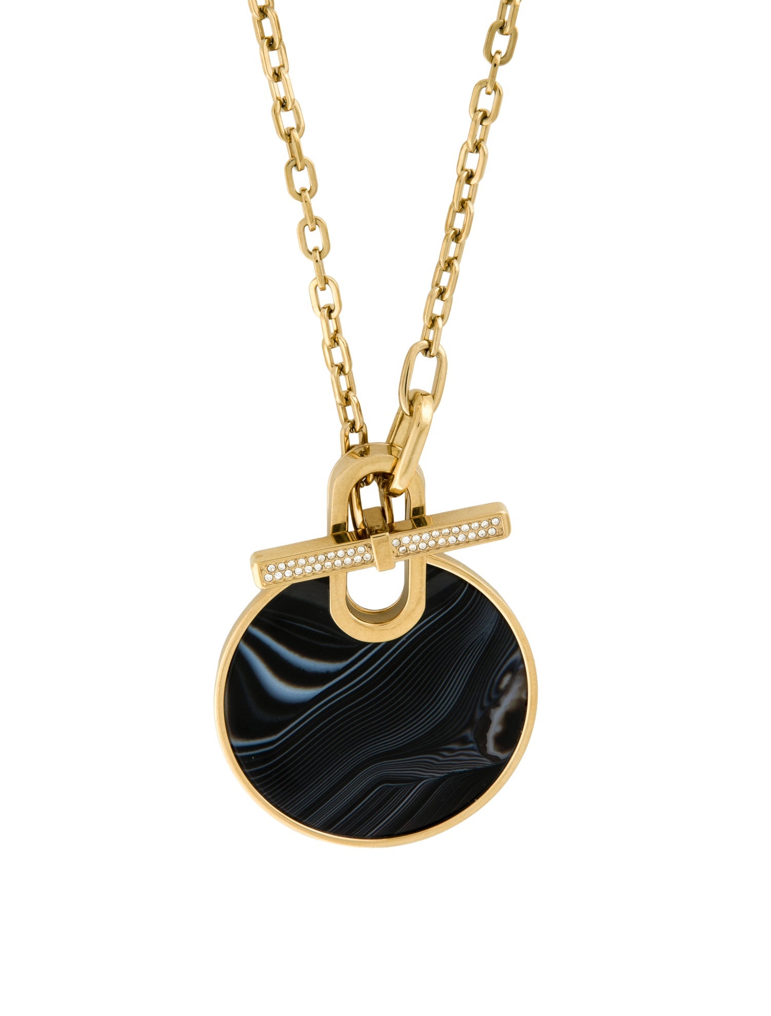 Michael Kors Gold-Tone Pavé and Black Agate Pendant Necklace