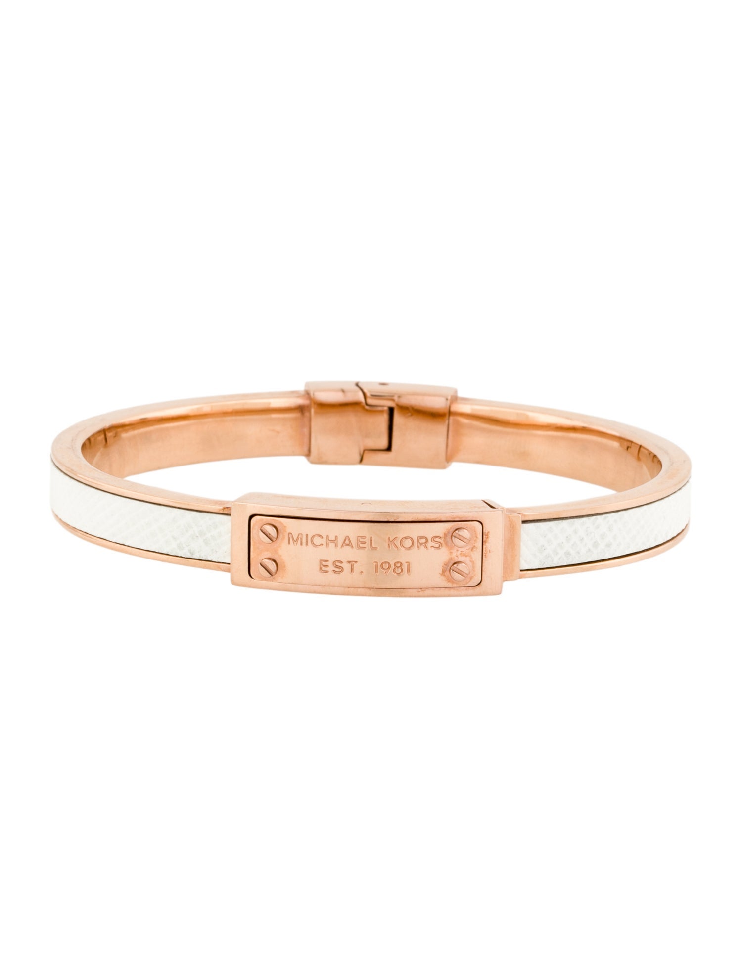Michael Kors Leather Logo Hinged Bangle Bracelet