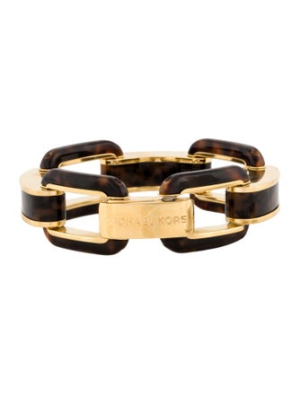 Michael Kors Resin Tortoise Logo Plaque Link Bracelet