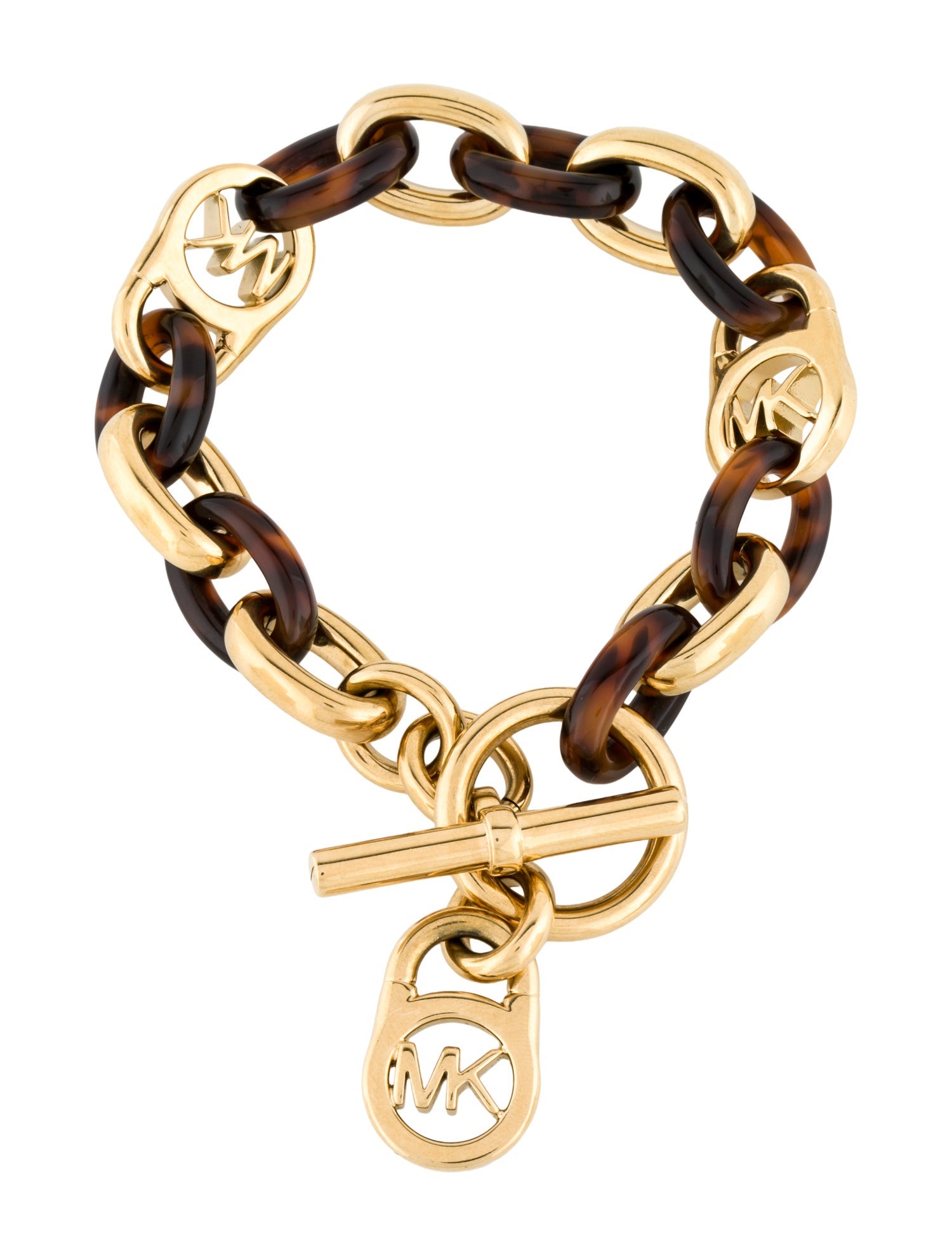 Michael Kors Resin Tortoise Padlock Charm Link Toggle Bracelet