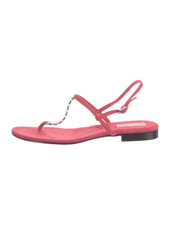 Michael Kors Suede Crystal Embellishments T-Strap Sandals