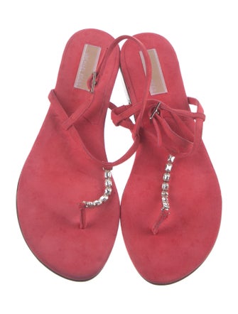 Michael Kors Suede Crystal Embellishments T-Strap Sandals