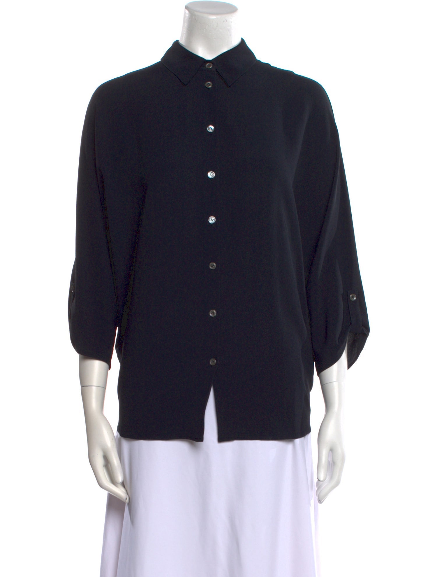 Michael Kors Silk Three-Quarter Sleeve Button-Up Top