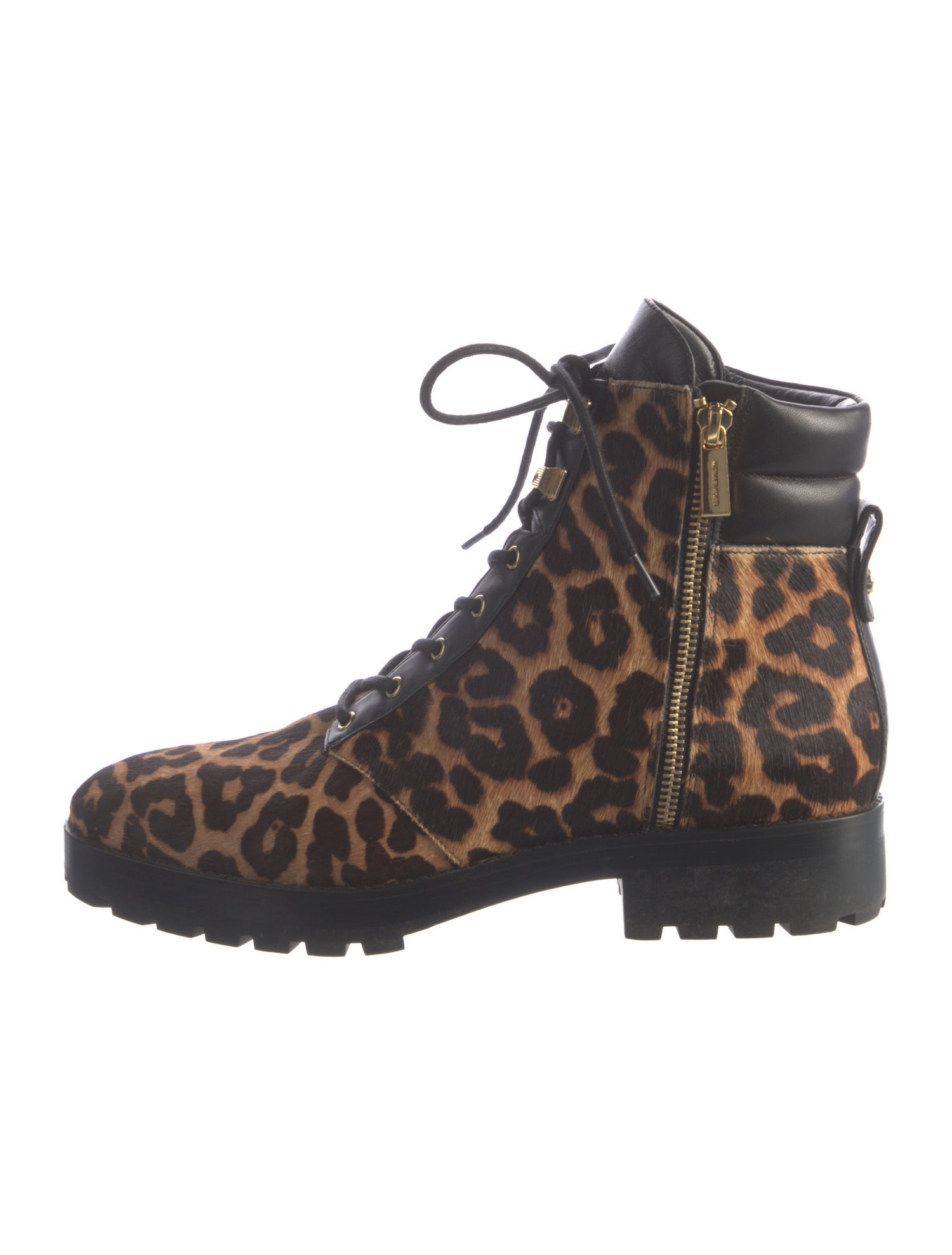 Michael Kors Ponyhair Animal Print Combat Boots