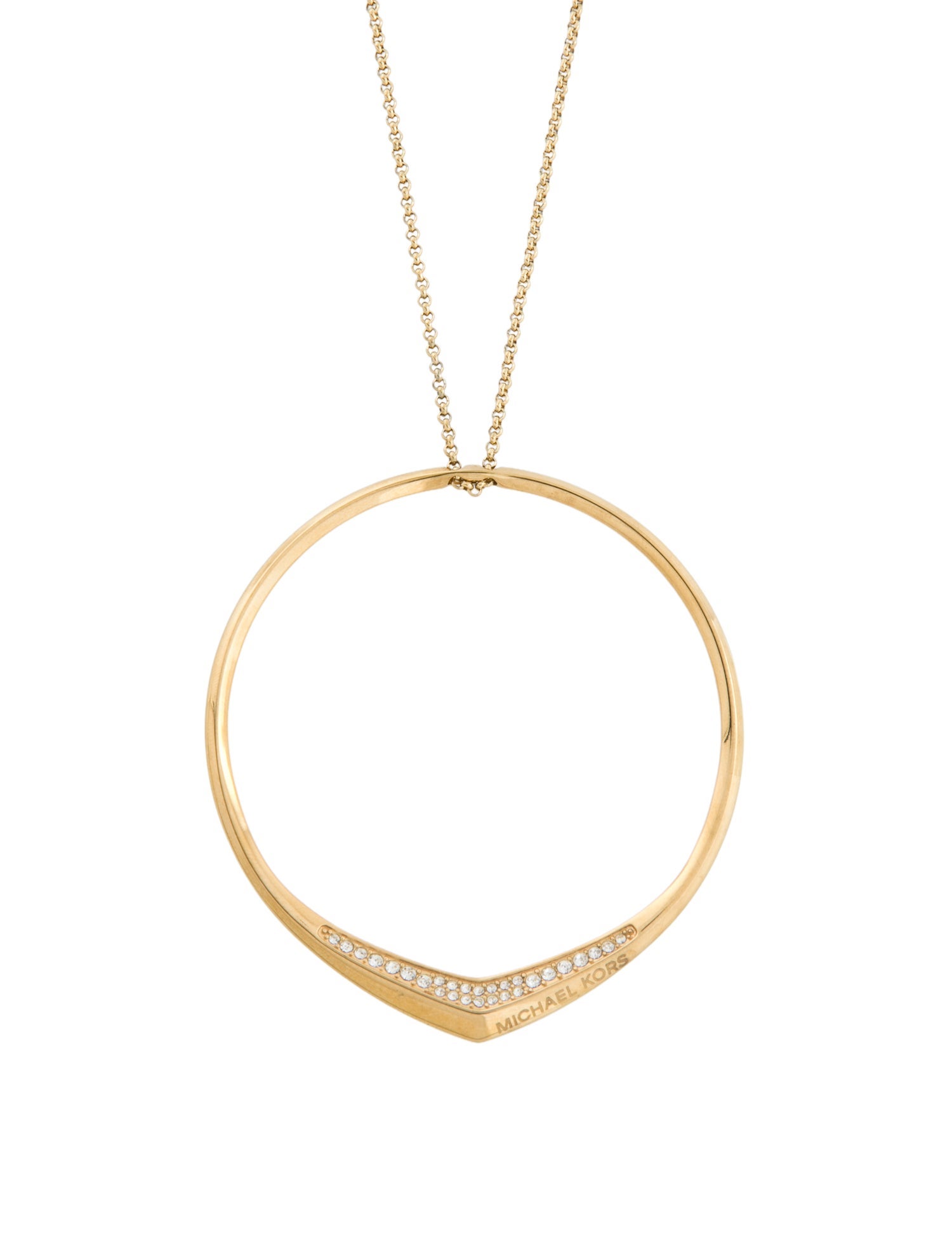 Michael Kors Gold Hoop Pave Crystal Pendant Necklace