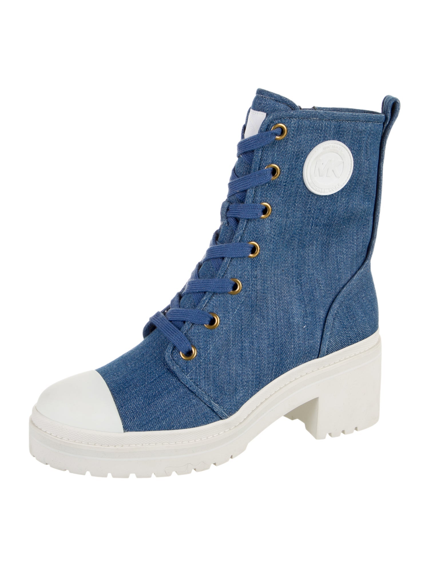 Michael Kors Denim Colorblock Pattern Combat Boots