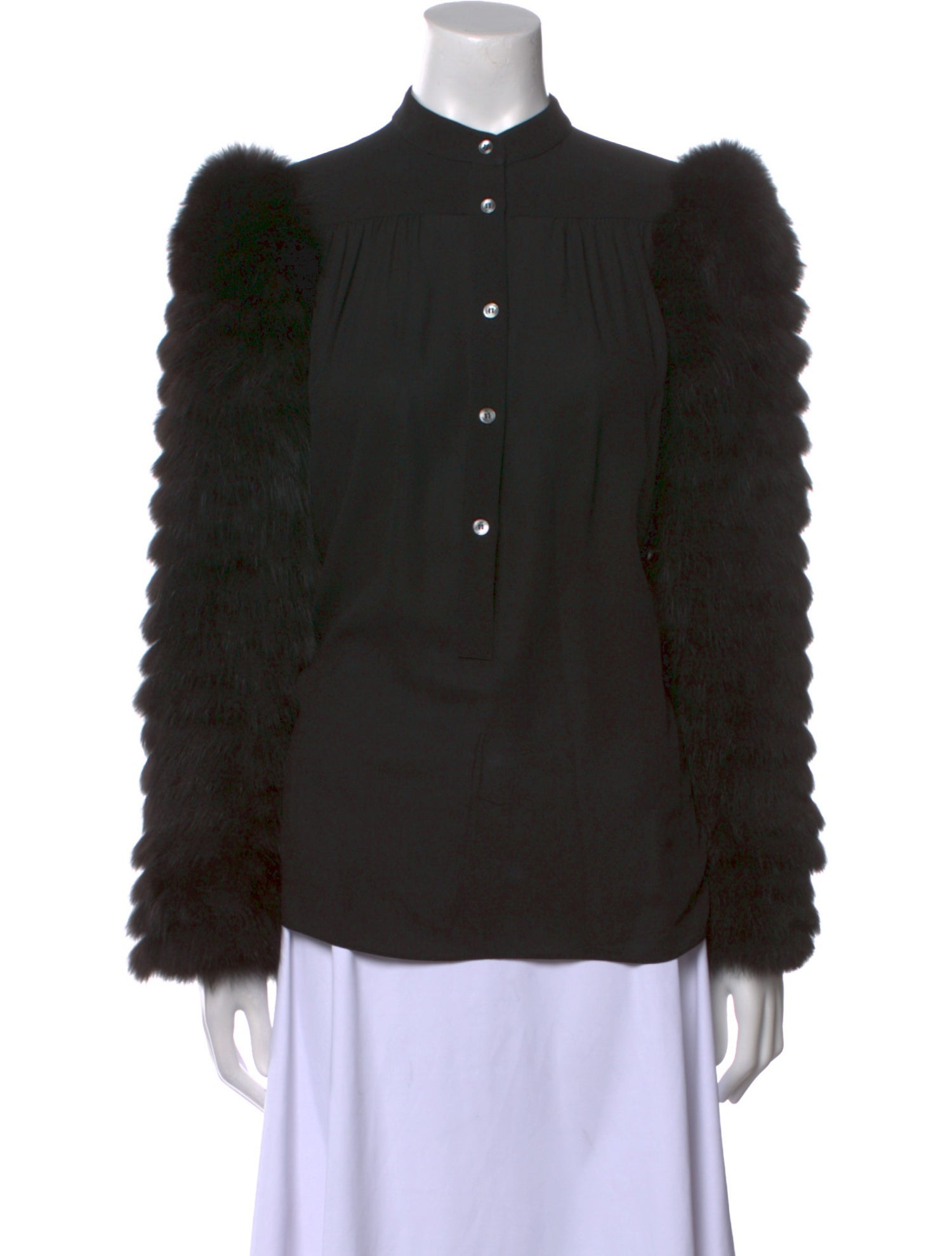 Michael Kors Silk Mock Neck Button-Up Top