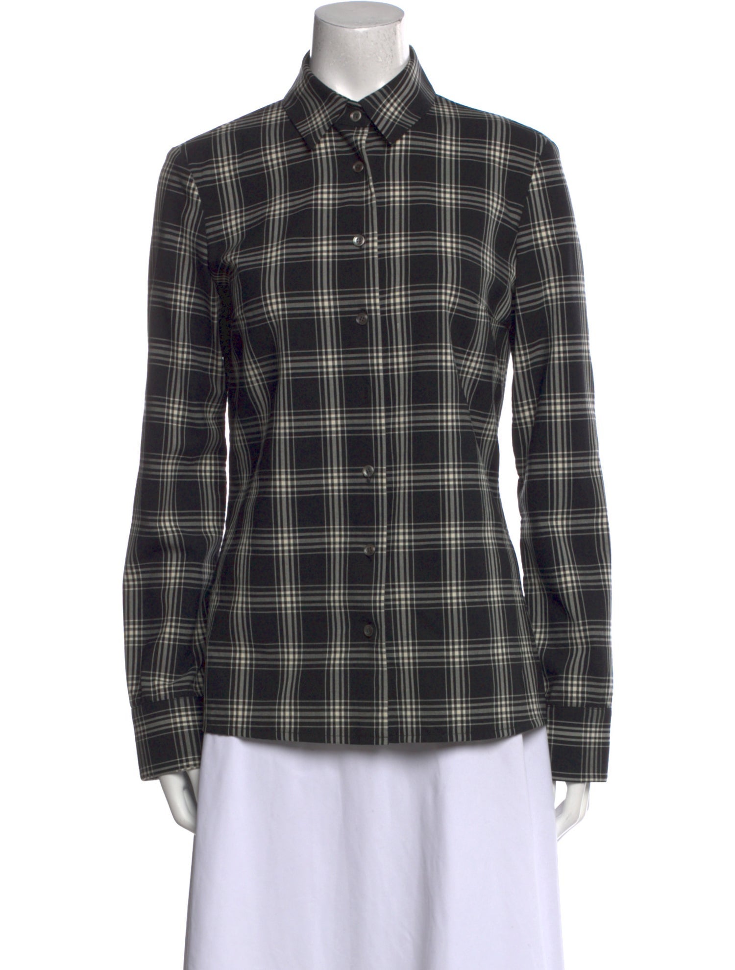 Michael Kors Virgin Wool Plaid Print Button-Up Top