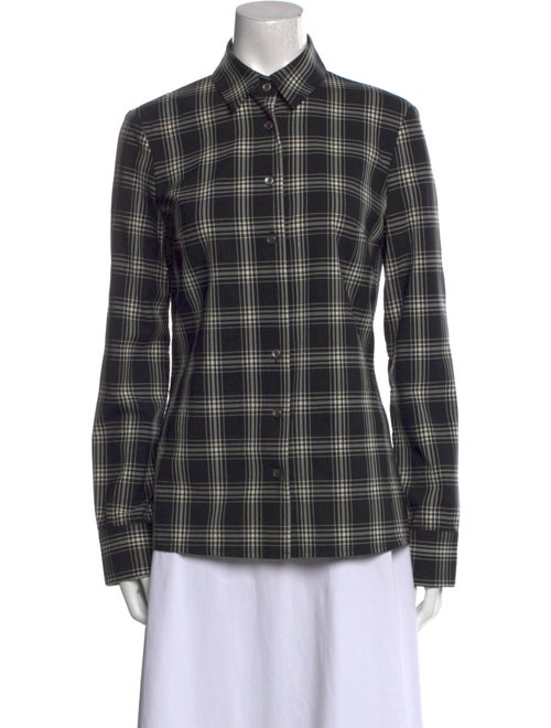 Michael Kors Virgin Wool Plaid Print Button-Up Top