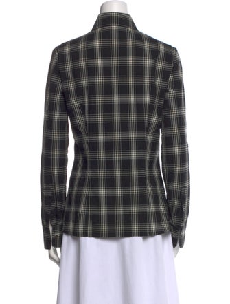 Michael Kors Virgin Wool Plaid Print Button-Up Top