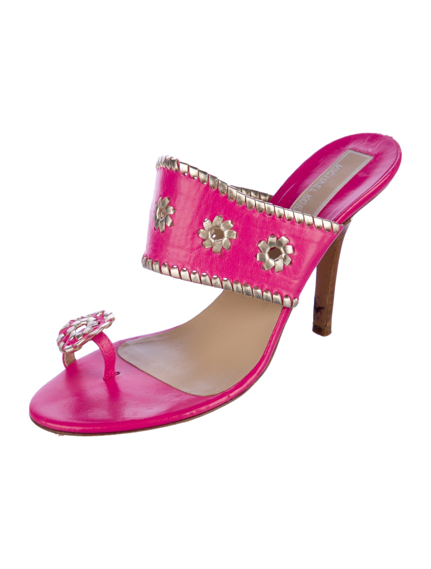 Michael Kors Leather Whipstitch Trim Slides