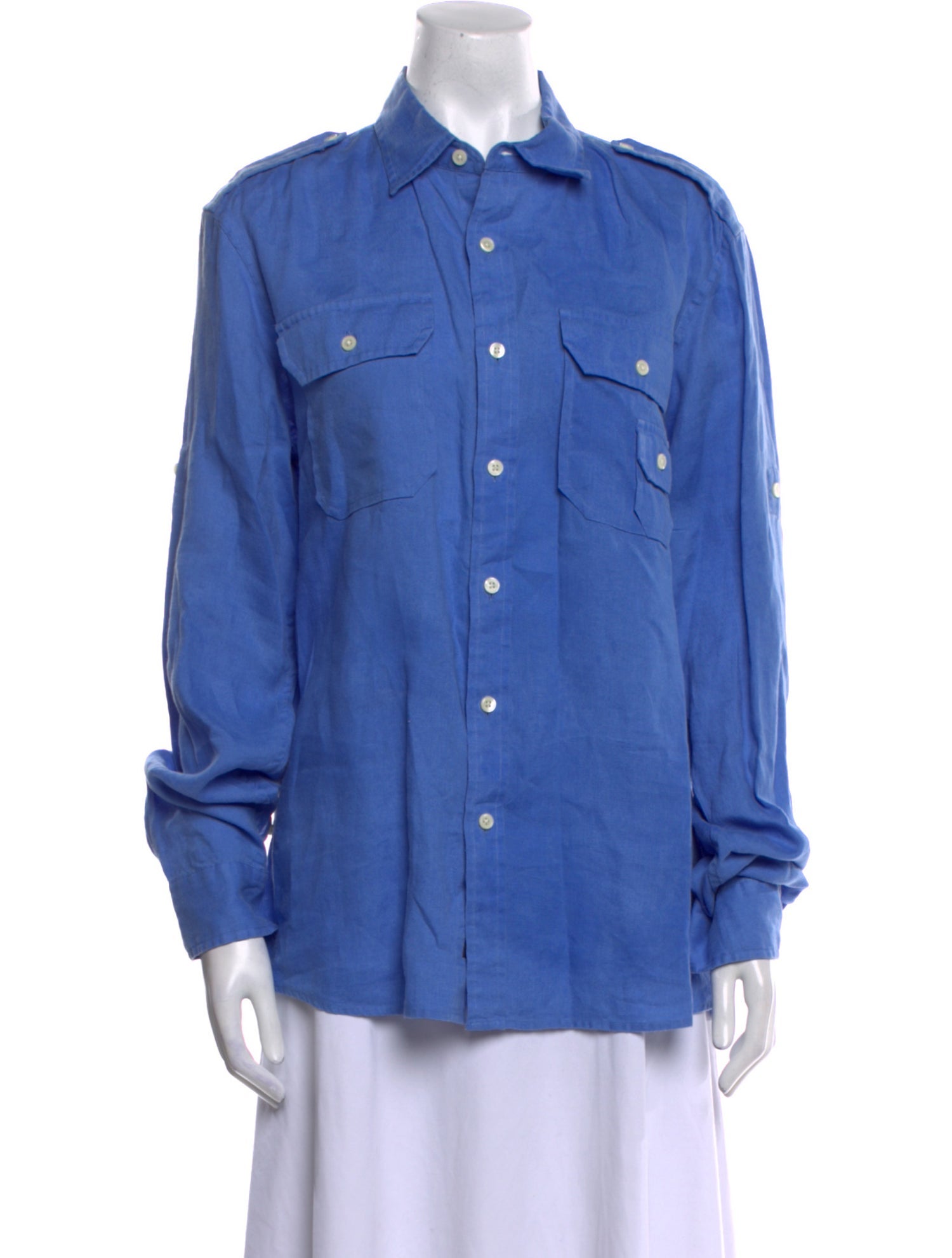 Michael Kors Linen Long Sleeve Button-Up Top