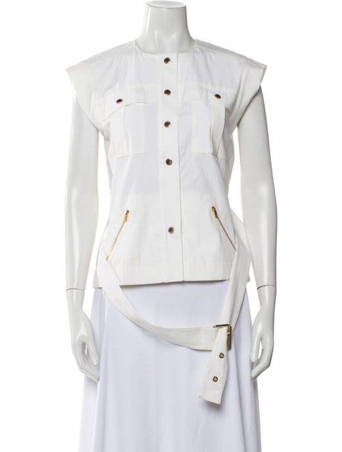 Michael Kors Mock Neck Short Sleeve Button-Up Top