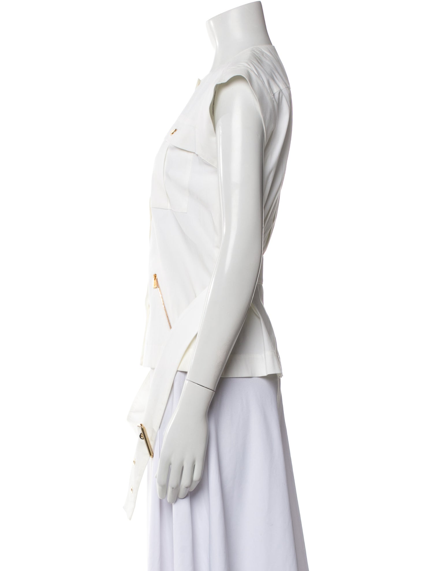 Michael Kors Mock Neck Short Sleeve Button-Up Top