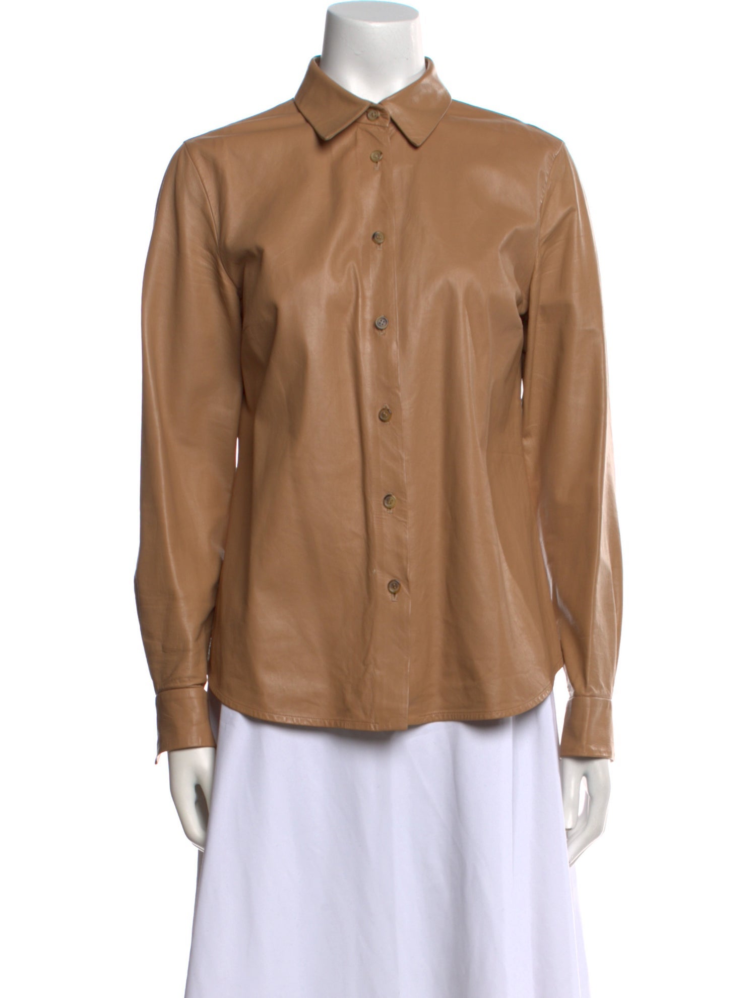 Michael Kors Leather Long Sleeve Button-Up Top