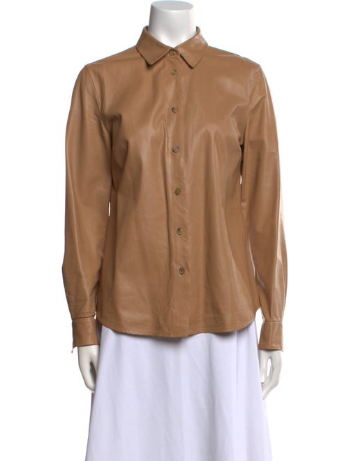 Michael Kors Leather Long Sleeve Button-Up Top