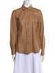 Michael Kors Leather Long Sleeve Button-Up Top